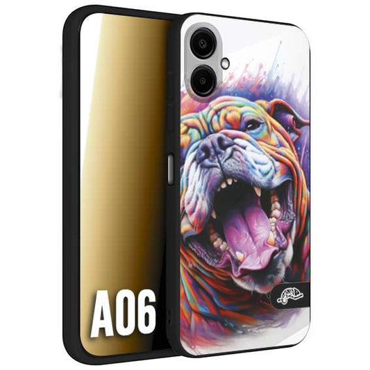 CUSTOMIZZA - Custodia cover nera morbida in tpu compatibile per Samsung A06 animali color bulldog cane dog colori vibranti disegnato schizzo