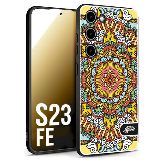 CUSTOMIZZA - Custodia cover nera morbida in tpu compatibile per Samsung S23 FE mandala colorato fiore nuvole arancione