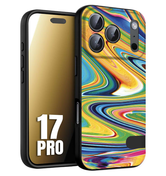 CUSTOMIZZA - Custodia cover nera morbida in tpu compatibile per iPhone 17 PRO colorata fantasia vortice marmo arcobaleno gialla verde blu