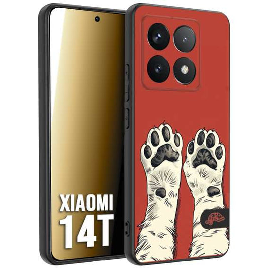 CUSTOMIZZA - Custodia cover nera morbida in tpu compatibile per Xiaomi 14T zampe di gatto cat paws rossa red disegnata fumetto cartoon