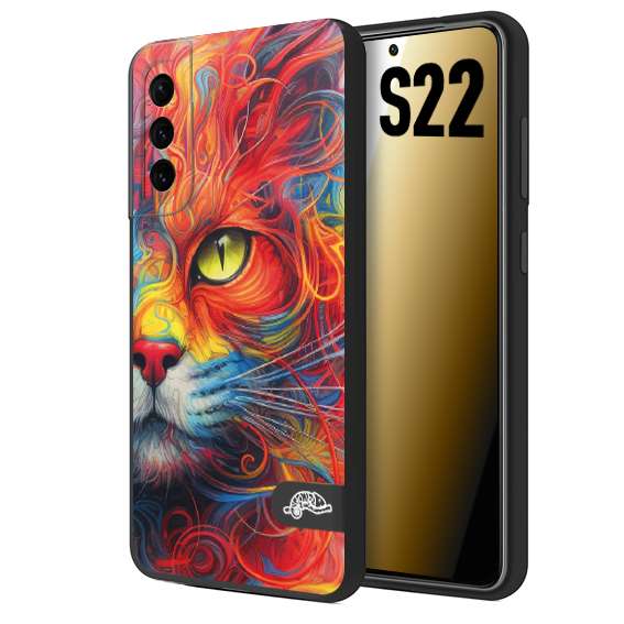 CUSTOMIZZA - Custodia cover nera morbida in tpu compatibile per Samsung S22 animali color cat gatto viso colori vibranti disegnato schizzo