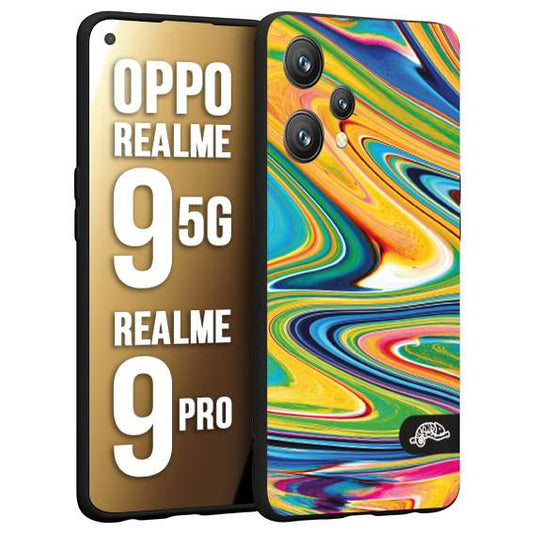 CUSTOMIZZA - Custodia cover nera morbida in tpu compatibile per Oppo Realme 9 5G - 9 PRO colorata fantasia vortice marmo arcobaleno gialla verde blu