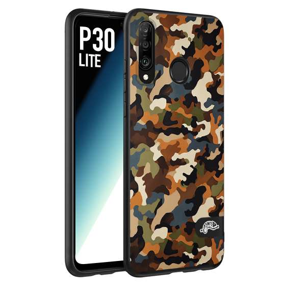 CUSTOMIZZA - Custodia cover nera morbida in tpu compatibile per Huawei P30 LITE camouflage mimetico militare moderno blu marrone beige