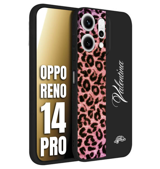 CUSTOMIZZA - Custodia cover nera morbida in tpu compatibile per Oppo Reno 14 PRO leopardato rosa fucsia personalizzata nome iniziali