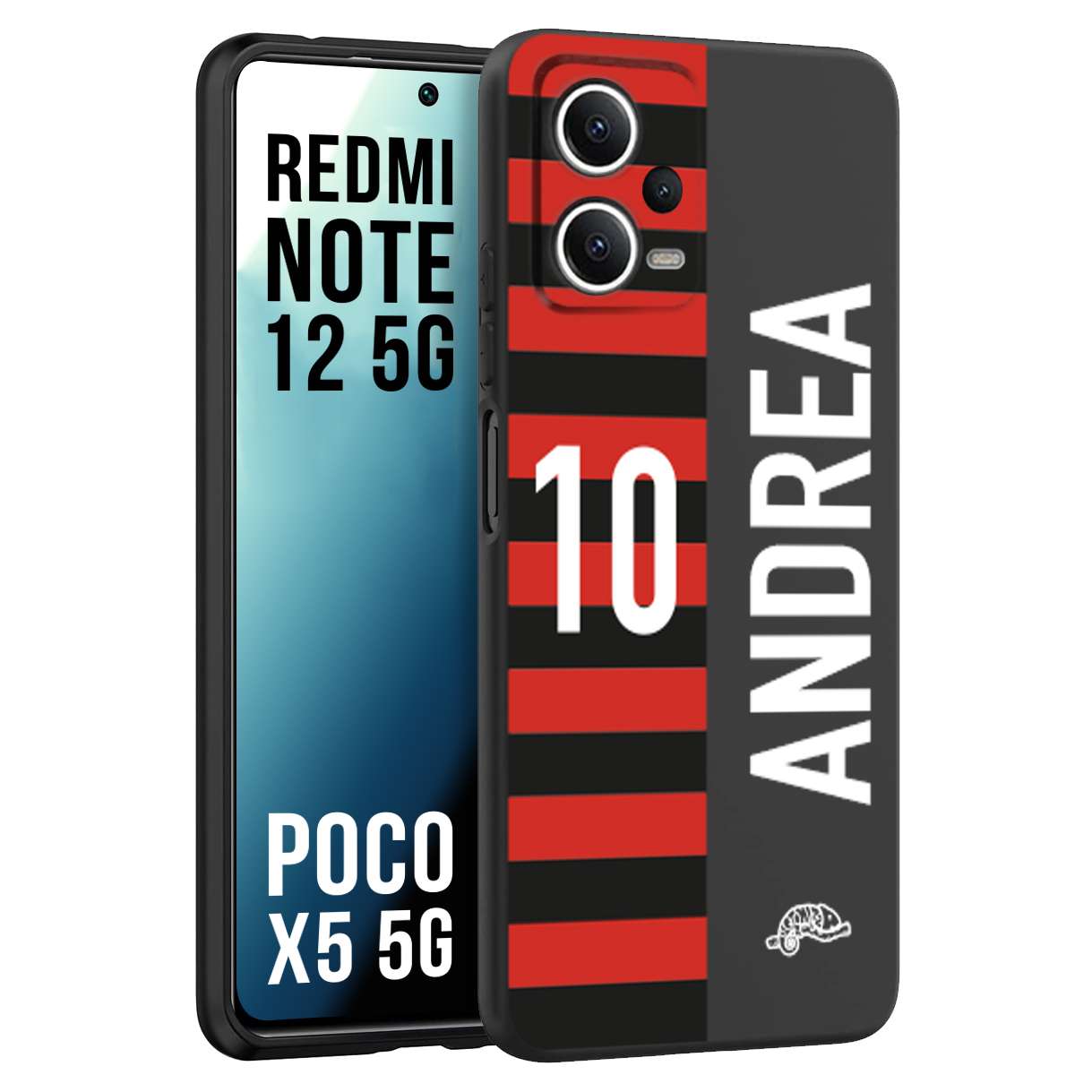 CUSTOMIZZA - Custodia cover nera morbida in tpu compatibile per Xiaomi Redmi Note 12 5G - POCO X5 5G personalizzata calcio football nome e numero calciatori rossonera