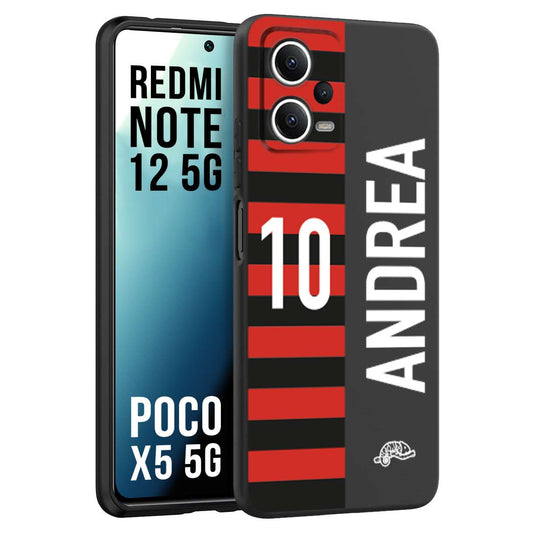 CUSTOMIZZA - Custodia cover nera morbida in tpu compatibile per Xiaomi Redmi Note 12 5G - POCO X5 5G personalizzata calcio football nome e numero calciatori rossonera