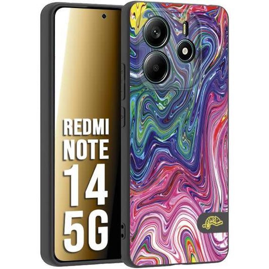 CUSTOMIZZA - Custodia cover nera morbida in tpu compatibile per Xiaomi Redmi Note 14 5G colorata fantasia vortice marmo arcobaleno rosa blu fucsia