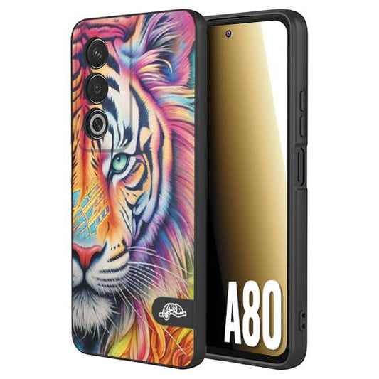 CUSTOMIZZA - Custodia cover nera morbida in tpu compatibile per Oppo A80 animali color tigre tiger viso colori vibranti disegnato schizzo