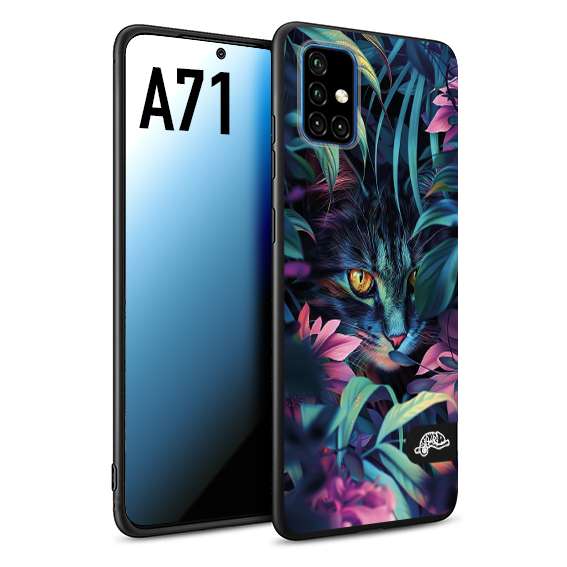 CUSTOMIZZA - Custodia cover nera morbida in tpu compatibile per Samsung A71 animali color giungla tropicale occhio di gatto colori vibranti disegnato