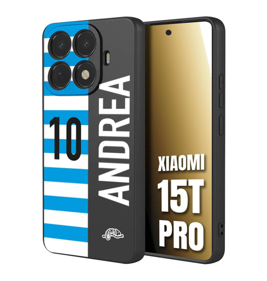 CUSTOMIZZA - Custodia cover nera morbida in tpu compatibile per Xiaomi 15T PRO personalizzata calcio football nome e numero calciatori biancazzurri