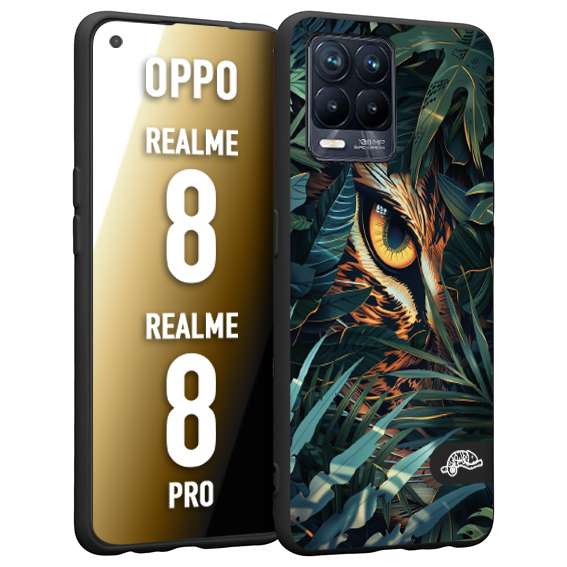 CUSTOMIZZA - Custodia cover nera morbida in tpu compatibile per Realme 8 - 8 PRO animali color giungla tropicale occhio di giaguaro felino disegnato