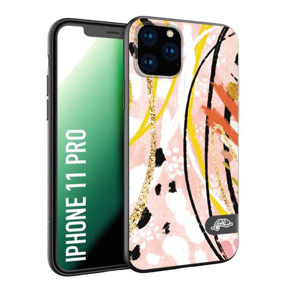 CUSTOMIZZA - Custodia cover nera morbida in tpu compatibile per iPhone 11 PRO fiori astratti donna zebrato leopardato fantasia dorata gialla rosa colorata