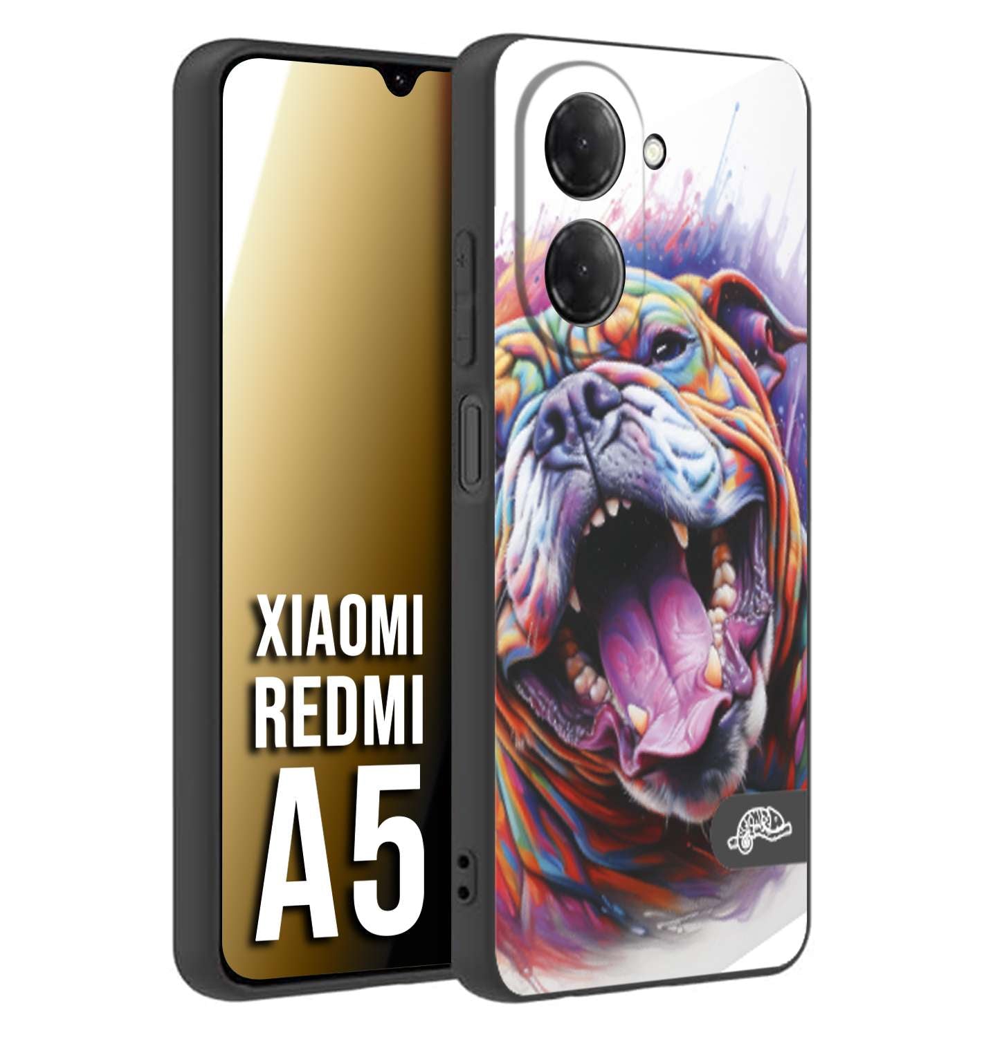 CUSTOMIZZA - Custodia cover nera morbida in tpu compatibile per Xiaomi Redmi A5 animali color bulldog cane dog colori vibranti disegnato schizzo