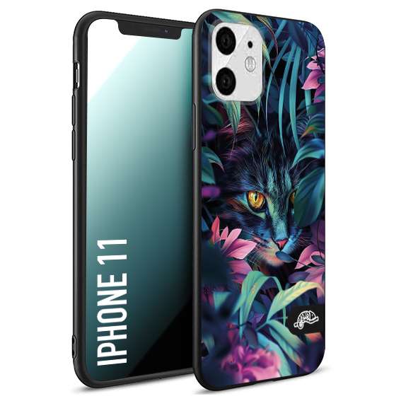 CUSTOMIZZA - Custodia cover nera morbida in tpu compatibile per iPhone 11 animali color giungla tropicale occhio di gatto colori vibranti disegnato