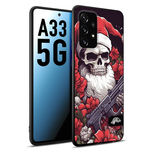 CUSTOMIZZA - Custodia cover nera morbida in tpu compatibile per Samsung A33 5G teschio natale santa claus fiori tattoo disegnato