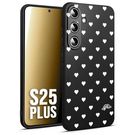 CUSTOMIZZA - Custodia cover nera morbida in tpu compatibile per Samsung S25 PLUS cuori pois bianchi donna pin up vintage