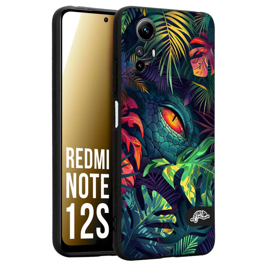 CUSTOMIZZA - Custodia cover nera morbida in tpu compatibile per Xiaomi Redmi Note 12S animali color giungla tropicale occhio di coccodrillo alligatore disegnato