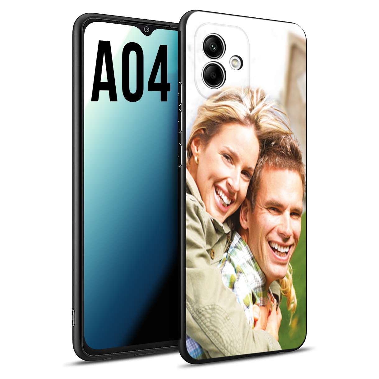 CUSTOMIZZA - Custodia cover nera morbida in tpu compatibile per Samsung A04 personalizzata con foto immagine scritta a piacere