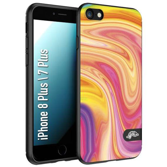 CUSTOMIZZA - Custodia cover nera morbida in tpu compatibile per iPhone 7 PLUS - 8 plus colorata fantasia vortice marmo onde rosa fucsia gialla