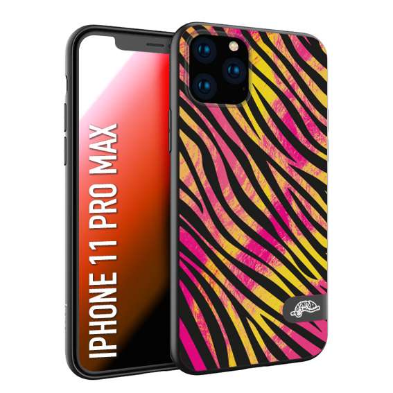 CUSTOMIZZA - Custodia cover nera morbida in tpu compatibile per iPhone 11 PRO MAX zebrata maculata a rilievo soft touch donna fucsia gialla