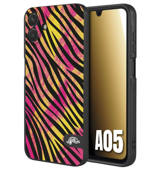 CUSTOMIZZA - Custodia cover nera morbida in tpu compatibile per Samsung A05 zebrata maculata a rilievo soft touch donna fucsia gialla