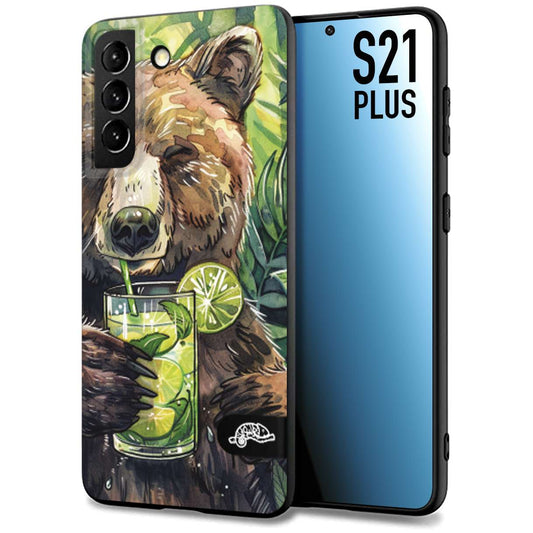 CUSTOMIZZA - Custodia cover nera morbida in tpu compatibile per Samsung S21 PLUS fiori estate disegnata cocktails animali simpatici orso bear negroni