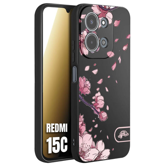 CUSTOMIZZA - Custodia cover nera morbida in tpu compatibile per Xiaomi Redmi 15C giapponese fiori di ciliegio in fiore a rilievo disegnata tattoo