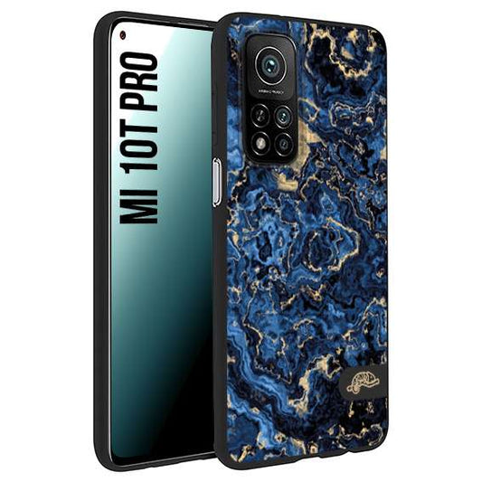 CUSTOMIZZA - Custodia cover nera morbida in tpu compatibile per Xiaomi Mi 10T PRO effetto marmo marble blu venature dorato psichedelico