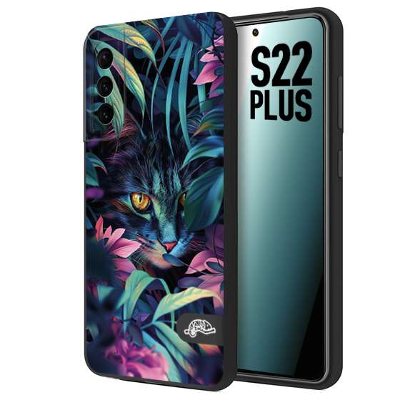 CUSTOMIZZA - Custodia cover nera morbida in tpu compatibile per Samsung S22 PLUS animali color giungla tropicale occhio di gatto colori vibranti disegnato