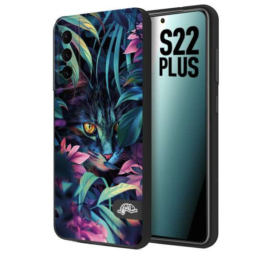 CUSTOMIZZA - Custodia cover nera morbida in tpu compatibile per Samsung S22 PLUS animali color giungla tropicale occhio di gatto colori vibranti disegnato