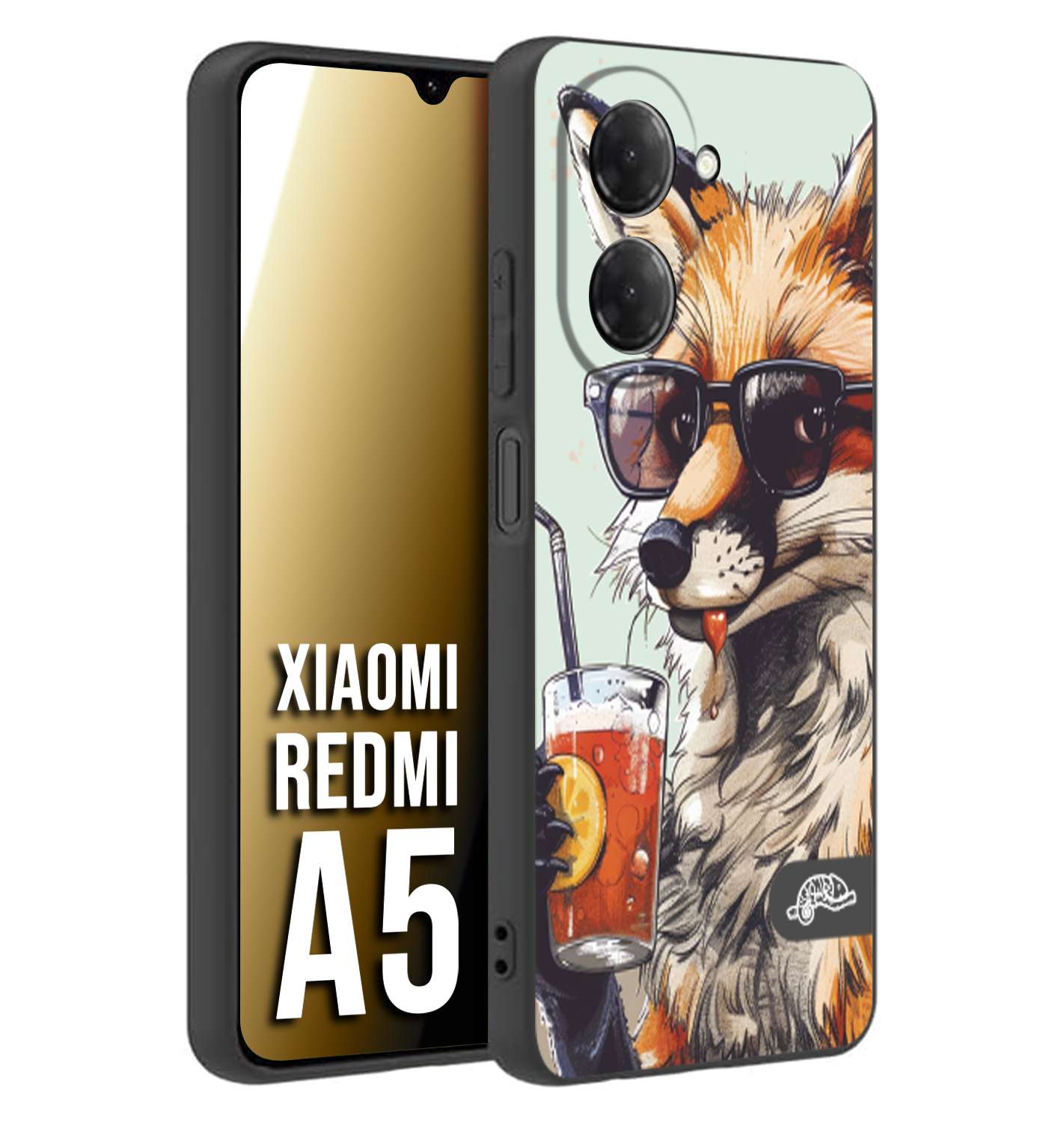 CUSTOMIZZA - Custodia cover nera morbida in tpu compatibile per Xiaomi Redmi A5 estate disegnata cocktails animali simpatici fox volpe negroni