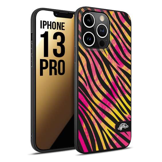 CUSTOMIZZA - Custodia cover nera morbida in tpu compatibile per iPhone 13 PRO zebrata maculata a rilievo soft touch donna fucsia gialla