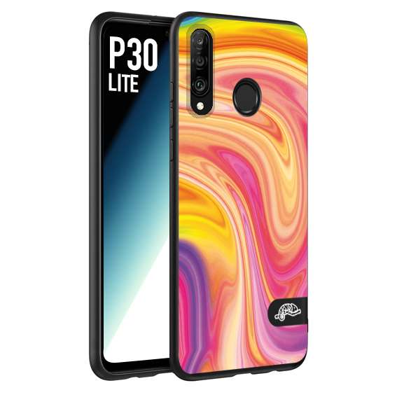 CUSTOMIZZA - Custodia cover nera morbida in tpu compatibile per Huawei P30 LITE colorata fantasia vortice marmo onde rosa fucsia gialla