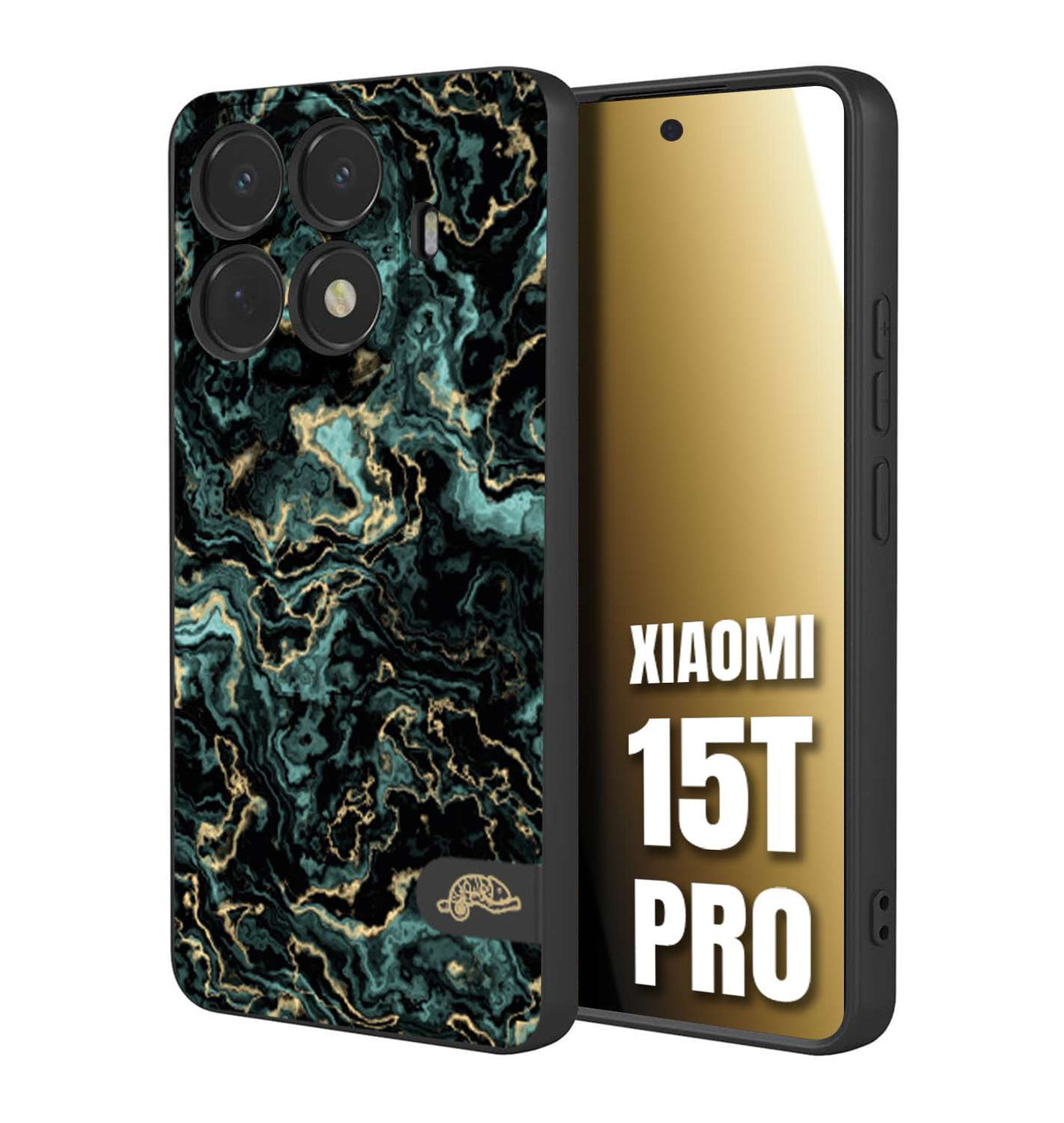 CUSTOMIZZA - Custodia cover nera morbida in tpu compatibile per Xiaomi 15T PRO effetto marmo marble verde green venature dorato pietra