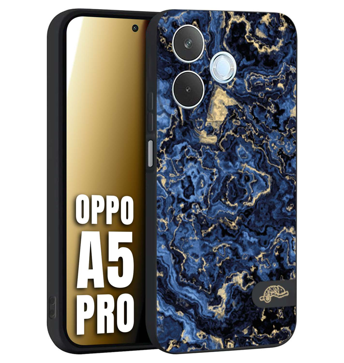 CUSTOMIZZA - Custodia cover nera morbida in tpu compatibile per Oppo A5 PRO effetto marmo marble blu venature dorato psichedelico