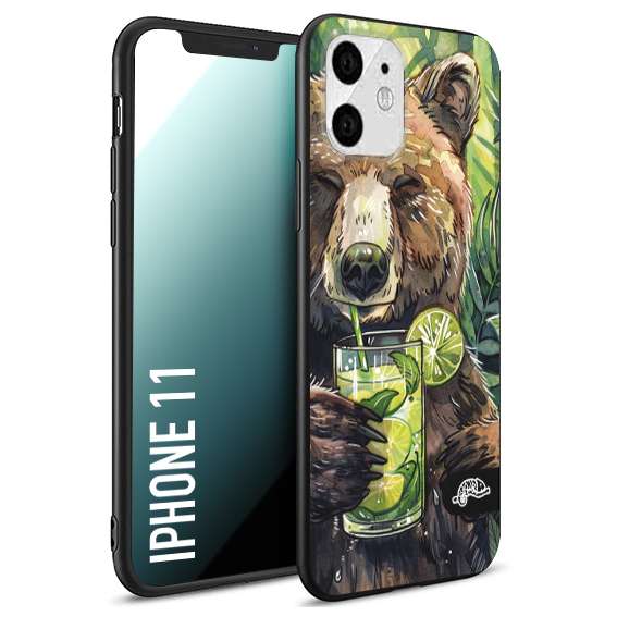 CUSTOMIZZA - Custodia cover nera morbida in tpu compatibile per iPhone 11 fiori estate disegnata cocktails animali simpatici orso bear negroni