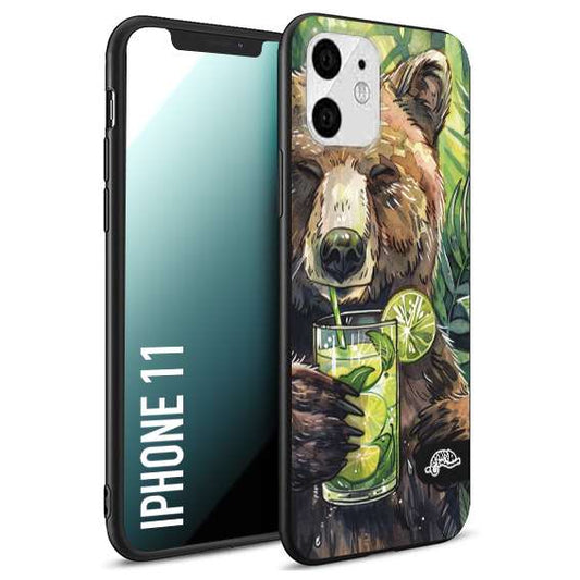 CUSTOMIZZA - Custodia cover nera morbida in tpu compatibile per iPhone 11 fiori estate disegnata cocktails animali simpatici orso bear negroni