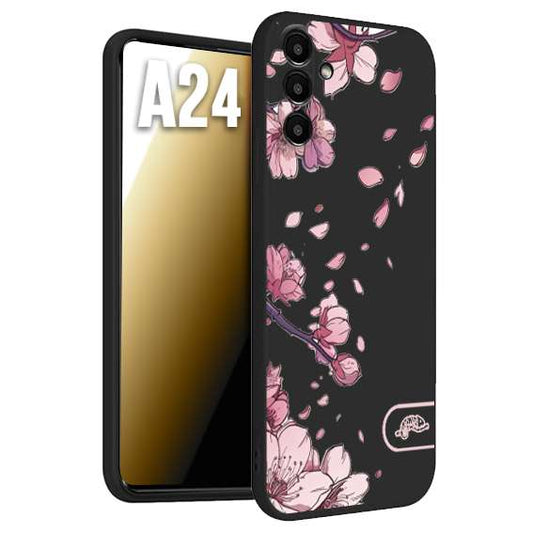 CUSTOMIZZA - Custodia cover nera morbida in tpu compatibile per Samsung A24 giapponese fiori di ciliegio in fiore a rilievo disegnata tattoo
