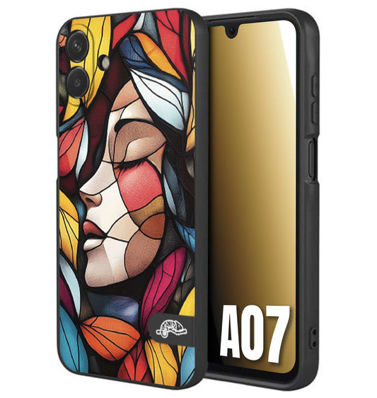 CUSTOMIZZA - Custodia cover nera morbida in tpu compatibile per Samsung A07 Vetrata artistica volto di donna profilo fogliare mosaico di vetro colorato