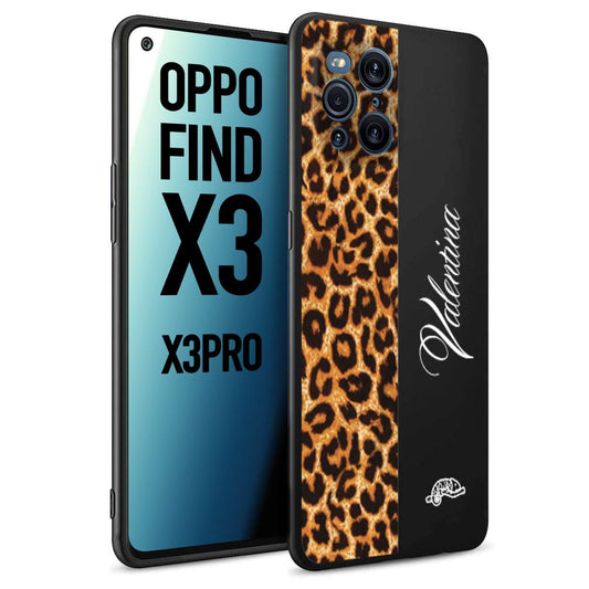 CUSTOMIZZA - Custodia cover nera morbida in tpu compatibile per Oppo Find X3 - Find X3 Pro 5G custom nome scritta leopardato maculato donna marrone leopard