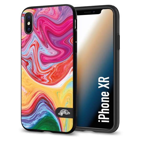 CUSTOMIZZA - Custodia cover nera morbida in tpu compatibile per iPhone Xr colorata fantasia vortice marmo onde verde fucsia gialla