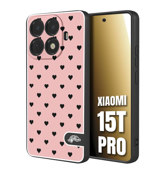 CUSTOMIZZA - Custodia cover nera morbida in tpu compatibile per Xiaomi 15T PRO cuori pois rosa donna pin up vintage