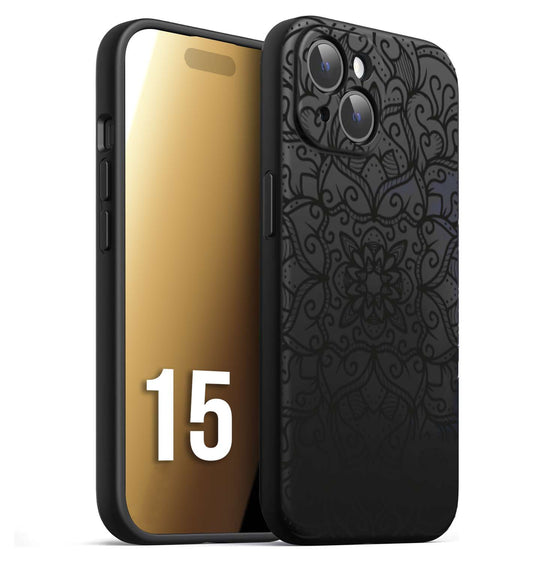 CUSTOMIZZA - Custodia cover nera morbida in tpu compatibile per iPhone 15 mandala nero fiore vedo non vedo donna