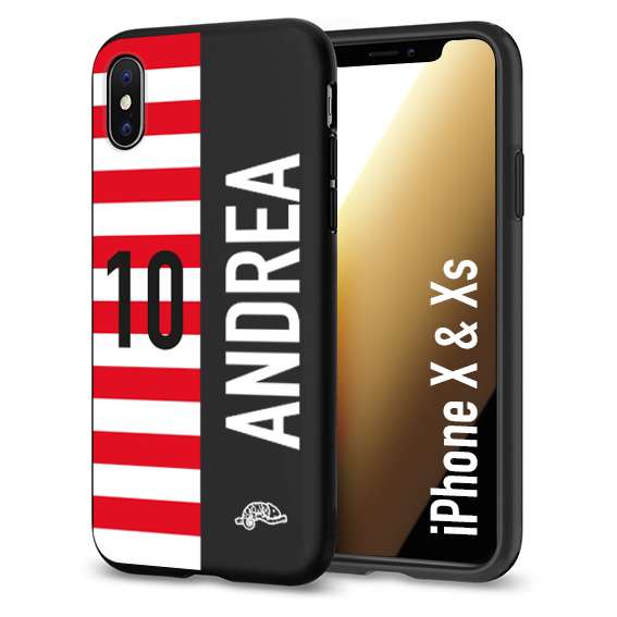 CUSTOMIZZA - Custodia cover nera morbida in tpu compatibile per iPhone X - Xs personalizzata calcio football nome e numero calciatori bianco rossa