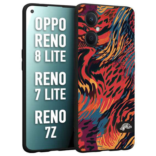 CUSTOMIZZA - Custodia cover nera morbida in tpu compatibile per Oppo Reno 7 Lite - 8 Lite - 7Z leopardato maculato tigrato colorata fiamme rossa blu arancione