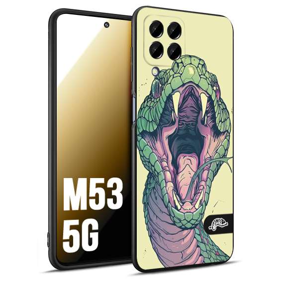 CUSTOMIZZA - Custodia cover nera morbida in tpu compatibile per Samsung M53 5G snake yellow green serpente tatuaggio tattoo disegnato a mano
