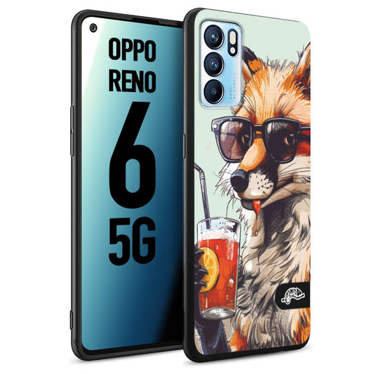 CUSTOMIZZA - Custodia cover nera morbida in tpu compatibile per Oppo Reno 6 5G estate disegnata cocktails animali simpatici fox volpe negroni