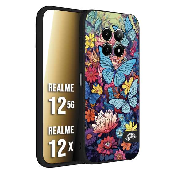 CUSTOMIZZA - Custodia cover nera morbida in tpu compatibile per Realme 12 5G - 12X farfalle butterfly moderno donna disegnate gialla blu rosa