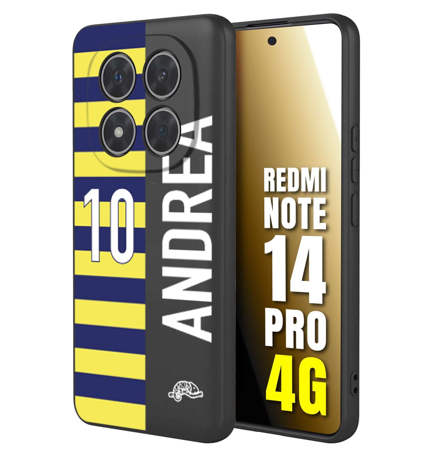 CUSTOMIZZA - Custodia cover nera morbida in tpu compatibile per Xiaomi Redmi Note 14 PRO 4G personalizzata calcio football nome e numero calciatori giallo blu