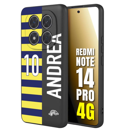 CUSTOMIZZA - Custodia cover nera morbida in tpu compatibile per Xiaomi Redmi Note 14 PRO 4G personalizzata calcio football nome e numero calciatori giallo blu